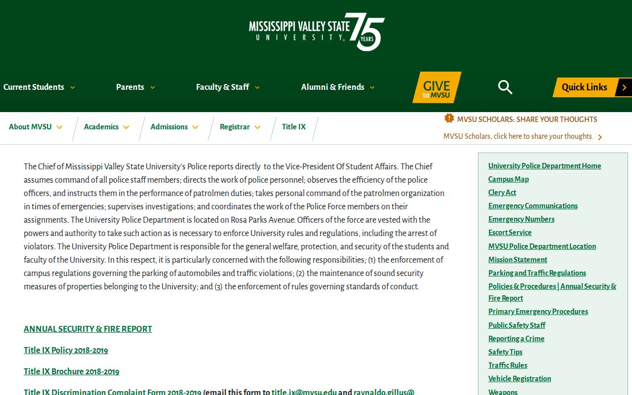 Itta Bena Leflore County arrest record source from MVSU Police